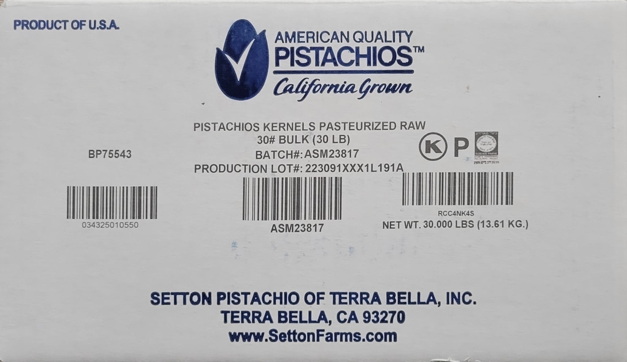 Mazzeh-California Pistachios Kernels Pasteurized Raw Bulk 30 Lb 13.6 Kg-02